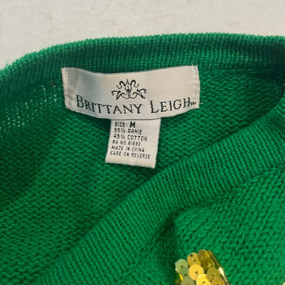 Vintage bright Green colorful Sequin Ornament fancy ugly sweater. So pretty! - Picture 2 of 8